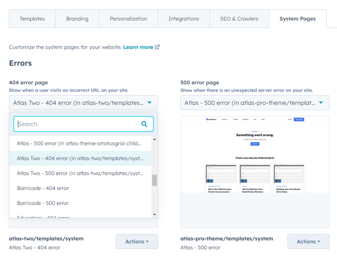 System templates settings 2