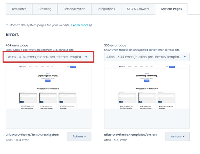 System templates settings